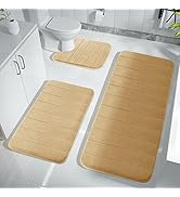 Yimobra 3 Pieces Memory Foam Bath Mat Sets, 44.1x24 + 31.5x19.8 and U-Shaped for Bathroom Rugs, T...