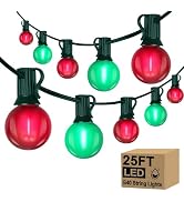 25Ft LED Red Green String Lights Outdoor, Christmas Decoration Patio Lights | 25+2 Shatterproof R...