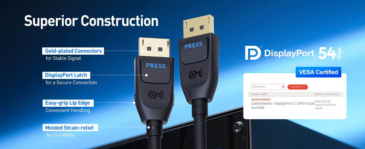 Cable Matters VESA Certified DisplayPort 2.1 Cable