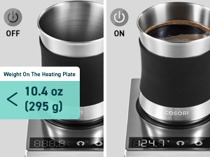 If the weight on the heating plate is less than 10.4 oz / 295 g, it will not turn on.