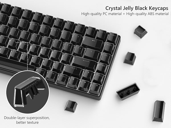 PBT Keycaps, Shine Through Keycaps Black 60 65 75 100 Percent, Crystal Jelly Translucent Key caps