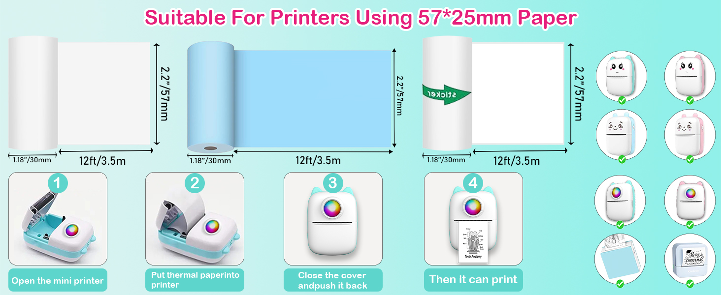 10 Rolls Sticker Paper, Self-Adhesive Thermal HD Photo Paper, Mini Pocket Printer Sticker Paper