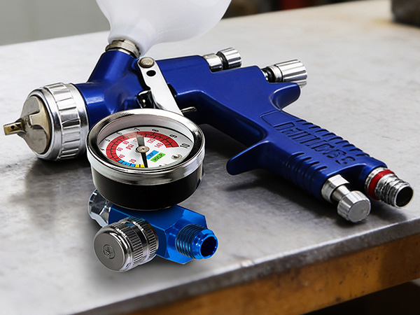 AR-01 air regulator gauge, blue anodized flow valve, for pneumatic tools and painting, 1/4 NPT