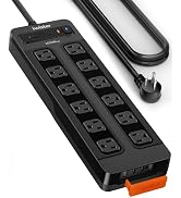 Iwister 1800 Joules Outdoor Power Strip Weatherproof, 5FT Extension Cord with 12 Outlets &amp; 4 USB ...