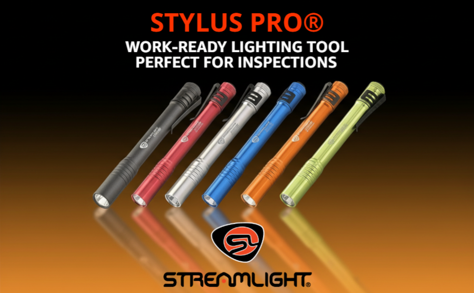 Streamlight Stylus Pro Rechargeable Penlight in Black, Red, Silver, Blue, Orange,and Lime Green