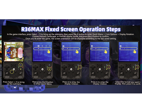 Tutorial images for the R36MAX console