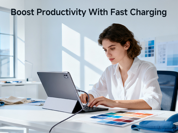 USB C fast charging cable compatible with MacBook Pro, Dell XPS, Surface, and Chromebook