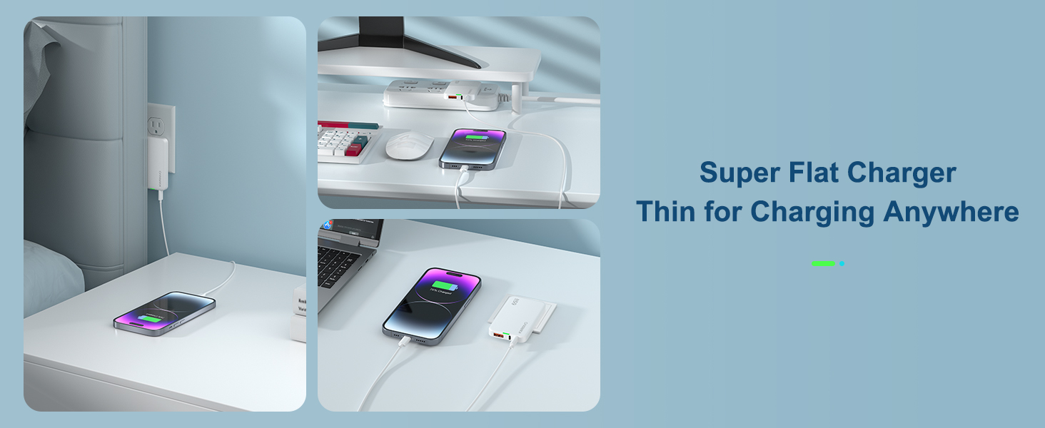 Flat USB charger, thin for anywhere