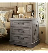 AODK 24 Inch Farmhouse Nightstands with Charging Station, Wood Bedside Tables with Three Drawers,...