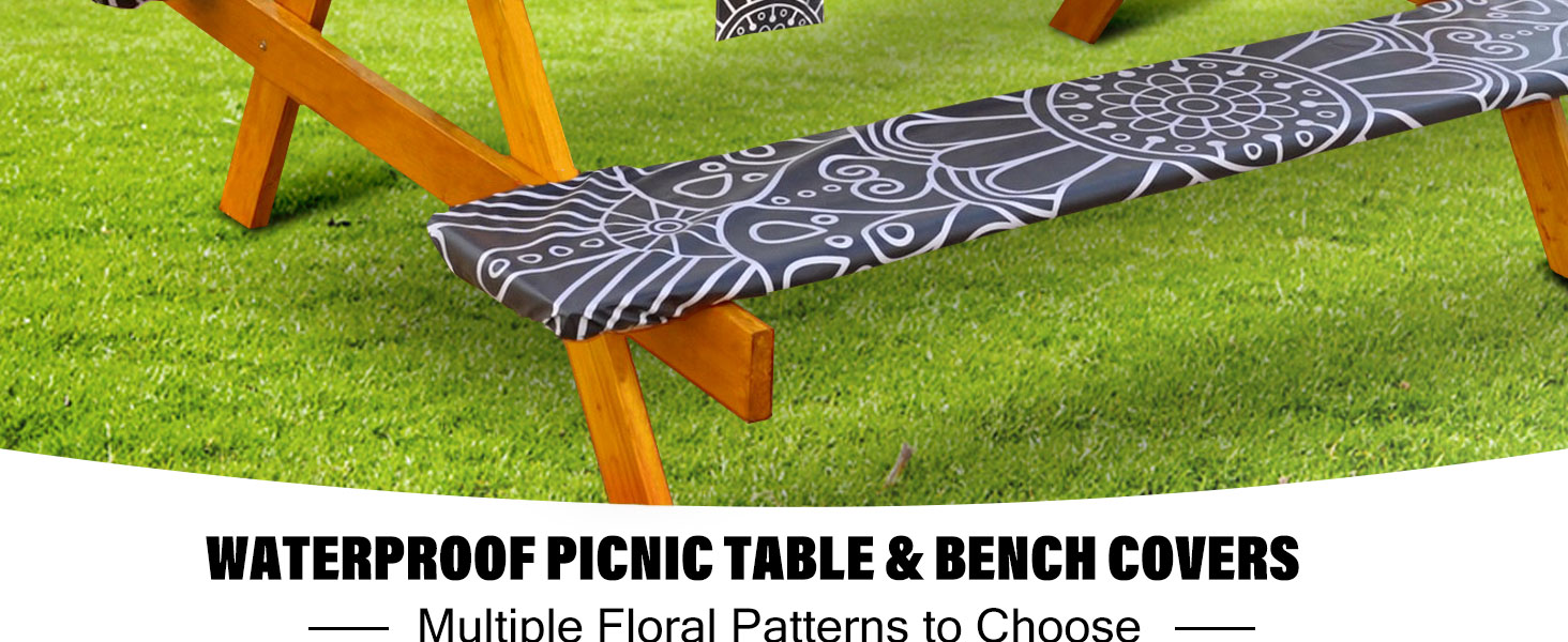 Fitted Picnic Table Cover with Bench Covers Waterproof Elastic Edges