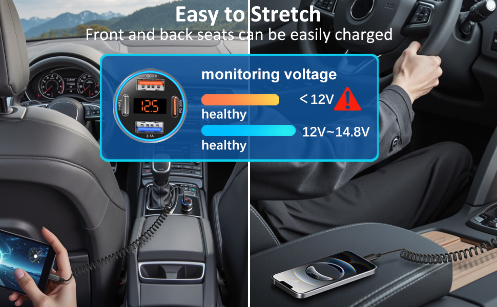 cigarette lighter adapter with voltage display black