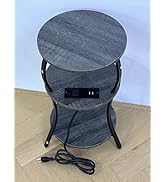 Small Round Side Table with Charging Station, 3-Tier Waist Circular End Table with Storage Shelf,...