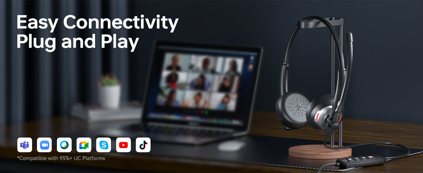 Noise Canceling Headphones with in-line control, work headset with mic noise canceling