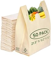 50 Pack cream unprinted tshirt resuable grocery shopping bag