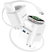 65W Retractable Charger for Apple Watch, 4-in-1 PD USB C Charger Block GaN Foldable Plug Fast Cha...