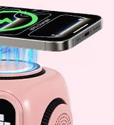 Retro Robot 5-in-1 Bluetooth Speaker: 15W Wireless Charger, Pixel LED Screen, 10W Stereo Sound &amp; ...