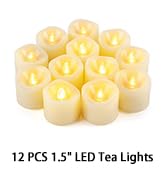 CANDLE IDEA Realistic Flame LED Tea Lights 12 Pack 1.5" x 1.5", Flameless Flickering Tea Candle B...