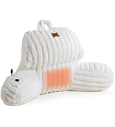 Amélie Home Heated Faux Fur Reading Pillow with Pocket - 3-Temperature Backrest for Sitting in Be...