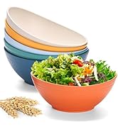 WRINGKIT Set of 6 Wheat Straw Salad Bowls Large, 65 Oz Unbreakable Serving Bowls, Microwave &amp; Dis...