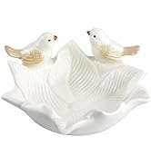 Iyulania 5.8 Inch Porcelain Jewelry Tray, Floral Shaped Ring Dish with Cute Birdies, White