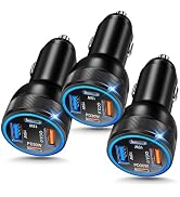 3-Pack Car Charger,4-Port 65W Fast Car Charger Adapter with PD+QC 3.0,12V Car Phone Charger with ...