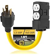 HUBRV 30 Amp to 20 Amp 110V Adapter, 1.5 FT, Yellow, 3 Prong L5-30P to 4X 5-15R/5-20R T-Blade, 50...