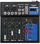 K-mxerpro 4 Channel Professional Audio Mixer DJ Console Sound Board With 48V Phantom Power,USB Au...