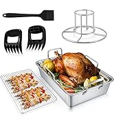 TeamFar Roasting Pan with Rack, 14 In Stainless Steel Turkey Pan with Cooling &amp; V-Shaped Rack, Be...