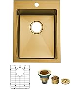 SHACO Gold 15 x 20 Inch Drop In Bar Sink, 16 Gauge Stainless Steel Topmount Small Kitchen Single ...