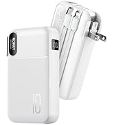 RORRY Portable Charger Built in Cables, AC Wall Plug In Portable Charger Power Bank 10000mAh Trav...