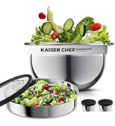 Kaiser chef Salad Bowl Kit 74oz,Salad Container For Lunch,18/8 Stainless Steel,Salad Bowl With Li...