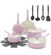 GreenLife 16-Piece Nonstick Cookware Set, Non-Toxic Ceramic Pots and Pans Set, Durable Healthy Ki...