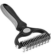 EC.TEAK Deshedding Brush - Double-Sided Undercoat Rake for Dogs &amp; Cats - Shedding Comb and Dematt...