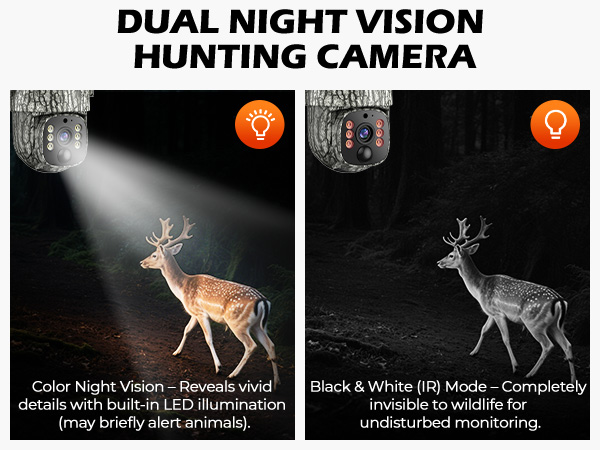This dual night vision hunting camera offers both color and IR night modes for wildlife monitoring.