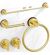 Brushed Gold Suction Cup Bathroom Accessories Set,Towel Racks for Bathroom,5 Piece Bathroom Hardw...