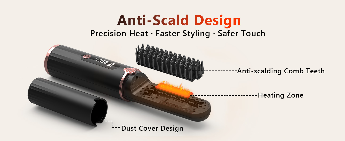 Cordless Hair Straightener Brush, Portable 4500mAh Rechargeable Straightening Comb, MCH Fast Heat