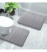 Yimobra Memory Foam Bath Mat Set, 2 Piece Soft Bathroom Rugs,17x24 and 24x20.4 U-Shaped Bathroom ...
