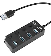 HATMINI 1FT 4-Port USB3.0 Expander Hub,USB 3.0 Fast Data Hub with Individual LED Power On/Off Swi...