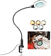 TOMSOO 26" Gooseneck Magnifying Lamp with Clamp, 5 Color Modes Stepless Dimmable LED Desk Light w...