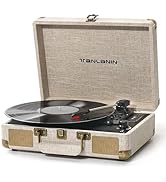 Linen Vinyl Record Player Bluetooth Vintage 3-Speed Portable Suitcase Turntables with Built-in Sp...