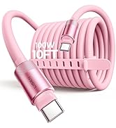 LISEN for iPhone Air 17 Charger Cord USB Cable 10FT, Chubby 100W Soft Silicone USB C to USB C Fas...