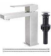 SHACO Single Hole Brushed Nickel Bathroom Faucet, Single Handle Vanity Sink Faucet with Pop Up Dr...