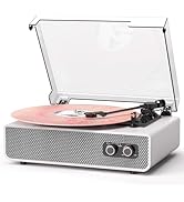 Vinyl Record Player with Upgraded Built-in Speakers, 3-Speed Belt-Driven Bluetooth Turntable for ...