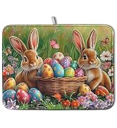 Wnoesat Easter Bunny Eggs Dish Drying Mat for Kitchen Counter 18x24 Inch Spring Easter Rabbit Flo...