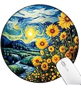 Hancynir Sunflower Mouse Pad for Desk, Floral Small Mousepad with Non-Slip Rubber Base, Round Tra...