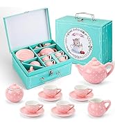 CHENP.HMC Tea Party Set for Little Girls, 13 Piece Sets Kids Tin Tea Party with Cups, Saucers, Pl...