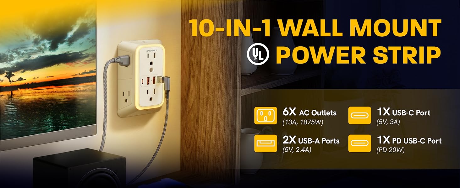 Wall Outlet Extender PD 20W with Night Light