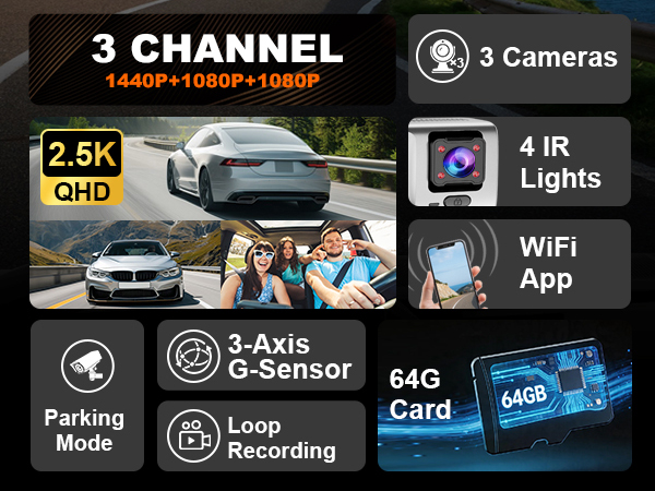 dash cam 3 channel