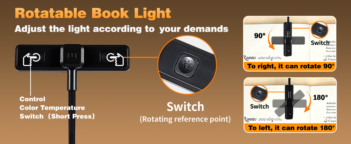VAVOFO 24pcs LEDs rechargeable reading book light with rotatable light head rotate angle-black