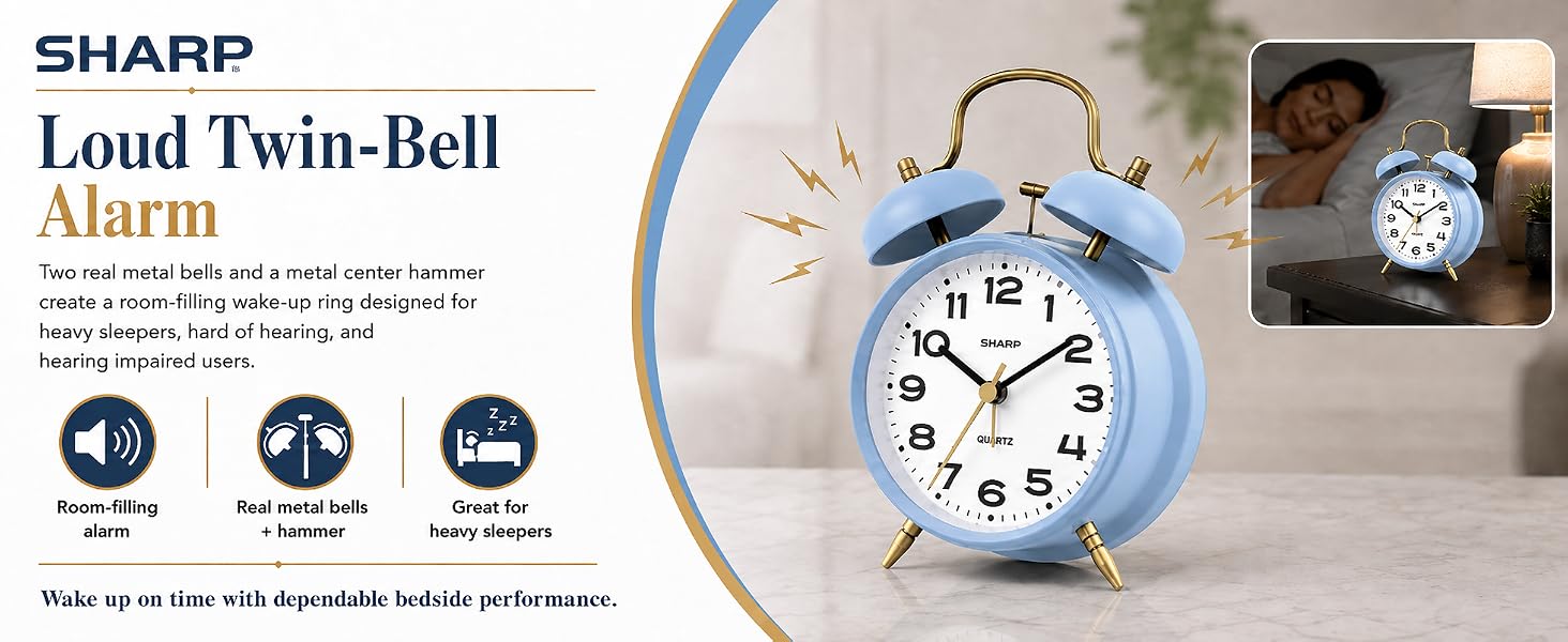 super loud retro alarm twin bell mid century modern old bedroom bedside cool easy viintage clock